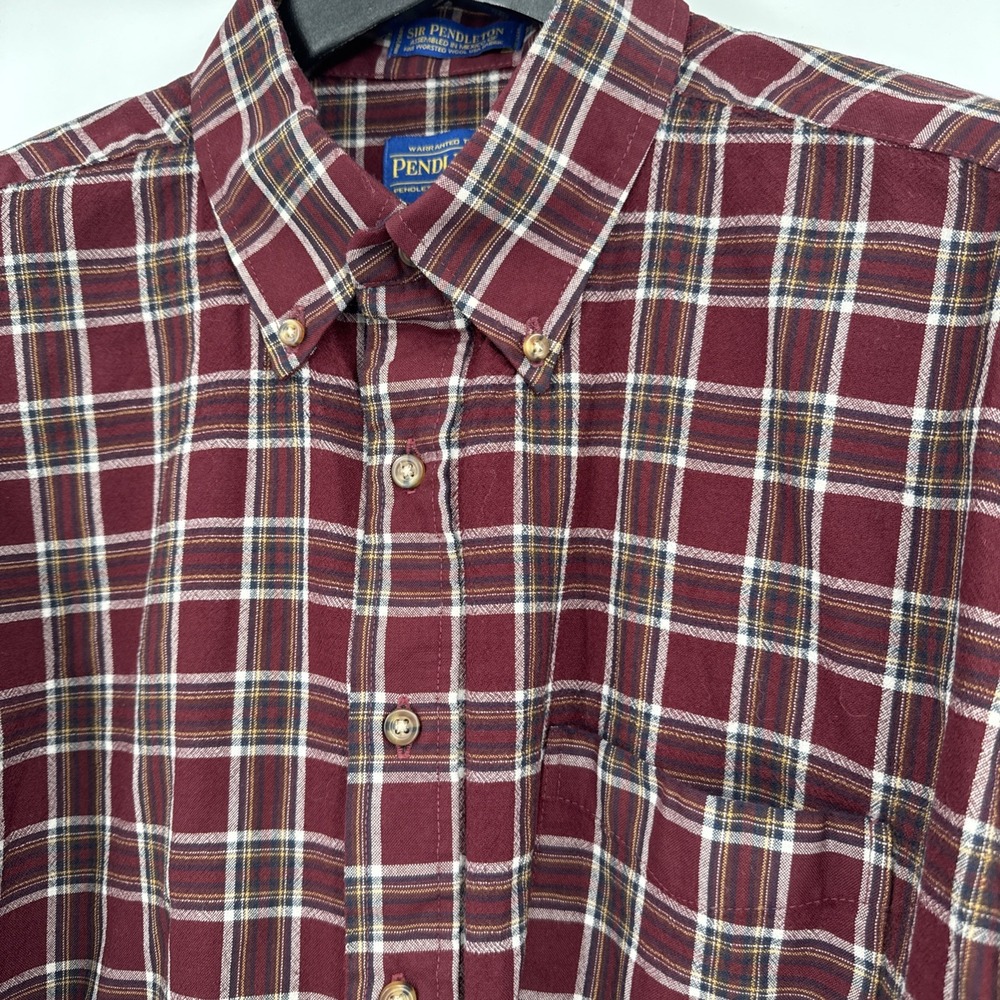 Pendleton Sir Pendleton Shirt Mens XL Burgundy Plaid Worsted Wool Button Down